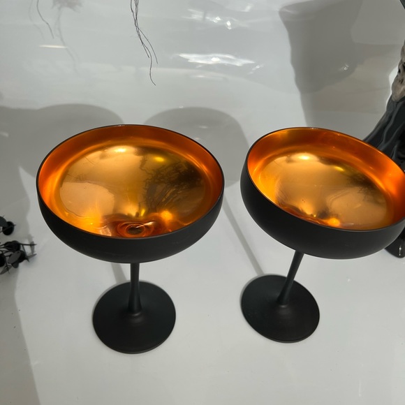 Stolzle Noir Lacquered Crystal Glass Coup Cocktail Glasses Set of 2 - Picture 2 of 5